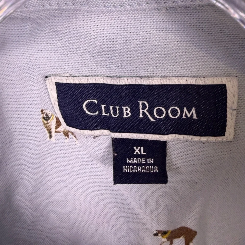 Club Room Mens XL Blue‎ Dogs Pattern Shirt Read!